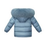 Baby Puffer Jacket with Oversized detachable Faux Fur Hood-Mountain Spring Blue - Image 2
