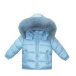 Baby Puffer Jacket with Oversized detachable Faux Fur Hood-Airy Blue