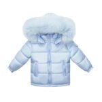 Baby Puffer Jacket with Oversized detachable Faux Fur Hood-Baby Blue