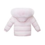 Baby Puffer Jacket with Oversized detachable Faux Fur Hood-Baby Pink - Image 2
