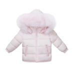 Baby Puffer Jacket with Oversized detachable Faux Fur Hood-Baby Pink