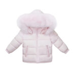 Baby Puffer Jacket with Oversized detachable Faux Fur Hood-Baby Pink