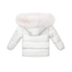 Baby Puffer Jacket with Oversized detachable Faux Fur Hood-Cream - Image 2