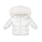 Baby Puffer Jacket with Oversized detachable Faux Fur Hood-Cream