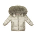 Baby Puffer Jacket with Oversized detachable Faux Fur Hood-Irish Cream