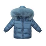 Baby Puffer Jacket with Oversized detachable Faux Fur Hood-Navy Blue