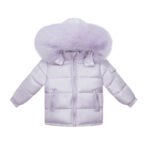 Baby Puffer Jacket with Oversized detachable Faux Fur Hood-Pastel Lilac