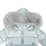 Baby Puffer Jacket with Oversized detachable Faux Fur Hood-Silver Grey - Image 4