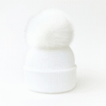 Baby Single Pompom Hat-White Baby Hat with white Fluffy Mega Pompoms EB-H-03W