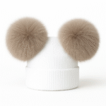 Baby Double Pompom hat-White Baby Hat with two Irish Cream Fluffy Mega Pompoms EB-H-04-Irish Cream