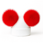 Baby Double Pompom Hat-White Baby Hat with 2 Red Fluffy Mega Pompoms EB-H-04-RED