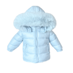 Baby Puffer Jacket with Oversized detachable Faux Fur Hood-Baby Blue - Image 10