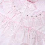 Luxury Baby Girl Baby Pink Puffer Coat with Oversized Faux Fur Hood, Pearl & Diamanté Embellishments, Layered Ruffles – Warm Winter Jacket EvaBella EB-9701-S - Image 3