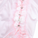 Luxury Baby Girl Baby Pink Puffer Coat with Oversized Faux Fur Hood, Pearl & Diamanté Embellishments, Tulle Details, and Satin Butterfly Accents – Warm Winter Jacket EvaBella EB-9703-S - Image 3