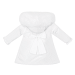 Luxury Baby Girl White Puffer Coat with Oversized Faux Fur Hood, Pearl & Diamanté Embellishments, Tulle Details, and Satin Butterfly Accents – Warm Winter Jacket EvaBella EB-9703-S - Image 2