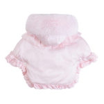 Luxury Baby Girl Pink Puffer Cape with Oversized Faux Fur Hood, Satin Bow & Diamanté Chest Detail, Tulle Ruffles – Warm Winter Coat EvaBella EB-9704-S - Image 2