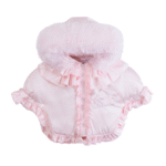 Luxury Baby Girl Pink Puffer Cape with Oversized Faux Fur Hood, Satin Bow & Diamanté Chest Detail, Tulle Ruffles – Warm Winter Coat EvaBella EB-9704-S