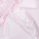 Luxury Baby Girl Pink Puffer Cape with Oversized Faux Fur Hood, Satin Bow & Diamanté Chest Detail, Tulle Ruffles – Warm Winter Coat EvaBella EB-9704-S - Image 4