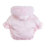 Luxury Baby Girl Puffer Cape with Oversized Faux Fur Hood, Pearl & Diamanté Tulle Trims, Satin Bows – Warm Winter Coat EvaBella EB-9705-S - Image 2