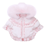 Luxury Baby Girl Puffer Cape with Oversized Faux Fur Hood, Pearl & Diamanté Tulle Chest Ruffles, Satin Bows – Warm Winter Coat EvaBella EB-9707-S