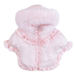 Luxury Baby Girl Puffer Cape with Oversized Faux Fur Hood, Pearl & Diamanté Tulle Chest Ruffles, Satin Bows – Warm Winter Coat EvaBella EB-9707-S - Image 3