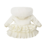 Luxury Cream Puffer Coat with Oversized Faux Fur Hood, Layered Tulle Skirt & Pearl Diamanté Details – Cozy Winter Jacket for Girls EB-9708-S - Image 2