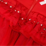 Luxury Red Puffer Coat with Oversized Faux Fur Hood, Layered Tulle Skirt & Pearl Diamanté Details – Cozy Winter Jacket for Girls EB-9708-S - Image 3