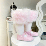 EvaBella Winter Ribbed Tights with Detachable Fur Trim– EB-9501-BabyPink - Image 10