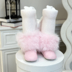 EvaBella Winter Ribbed Tights with Detachable Fur Trim– EB-9501-BabyPink - Image 8