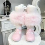 EvaBella Winter Ribbed Tights with Detachable Fur Trim– EB-9501-BabyPink - Image 3