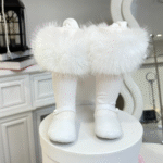 EvaBella Signature Ribbed Tights with Detachable Fur Trim– EB-9501-White - Image 7