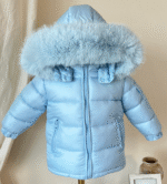 Kids Puffer Jacket with Oversized detachable Faux Fur Hood-BabyBlue - Image 3