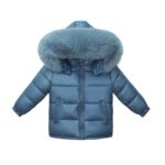 Kids Puffer Jacket with Oversized detachable Faux Fur Hood-Navy Blue