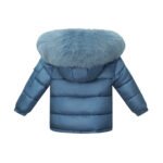 Kids Puffer Jacket with Oversized detachable Faux Fur Hood-Navy Blue - Image 2