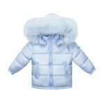 Kids Puffer Jacket with Oversized detachable Faux Fur Hood-BabyBlue