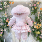 EvaBella Signature Winter Snowsuit with Detachable Skirt-EB-9802–BabyPink