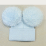 Double Pompom Hat -BabyBlue Baby Hat with 2 Babyblue Fluffy Mega Pompoms EB-H-05B - Image 2