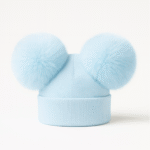 Double Pompom Hat -BabyBlue Baby Hat with 2 Babyblue Fluffy Mega Pompoms EB-H-05B