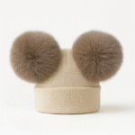 Double Pompom Hat -IrishCream Baby Hat with 2 IrishCream Fluffy Mega Pompoms EB-H-05IC