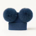 Double Pompom Hat -NavyBlue Baby Hat with 2 NavyBlue Fluffy Mega Pompoms EB-H-05N