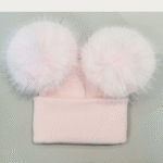 Double Pompom Hat -BabyPink Baby Hat with 2 BabyPink Fluffy Mega Pompoms EB-H-05P - Image 2