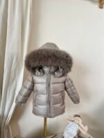 Kids Puffer Jacket with Oversized detachable Faux Fur Hood-Irish Cream - Image 3