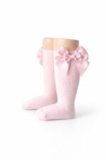 EvaBella Baby Pink Double Satin Bow Knee-High Socks-OEKO-TEX® Standard 100 Certified-EB-9506 Baby Pink