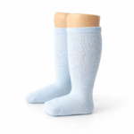 EvaBella Baby Blue Classic Unisex Knee-High Socks Plain Knit - OEKO-TEX® Standard 100 Certified-EB-9502 Baby Blue