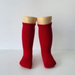 EvaBella Red Classic Unisex Knee-High Socks Plain Knit - OEKO-TEX® Standard 100 Certified-EB-9502 Red - Image 2