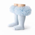 EvaBella Baby Blue Tutu Socks – Tulle Ruffle Frilled Trim Knee-High Socks-Plain Knit- OEKO-TEX® Standard 100 Certified-EB-9505 Baby Blue