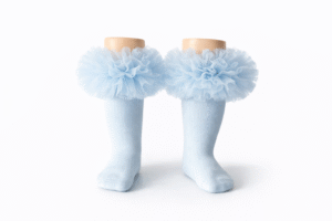 EvaBella Baby Blue Tutu Socks – Tulle Ruffle Frilled Trim Knee-High Socks-Plain Knit- OEKO-TEX® Standard 100 Certified-EB-9505 Baby Blue - Image 2