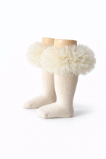 EvaBella Cream Tutu Socks – Tulle Ruffle Frilled Trim Knee-High Socks-Plain Knit- OEKO-TEX® Standard 100 Certified-EB-9505 Cream