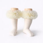 EvaBella Cream Tutu Socks – Tulle Ruffle Frilled Trim Knee-High Socks-Plain Knit- OEKO-TEX® Standard 100 Certified-EB-9505 Cream - Image 2