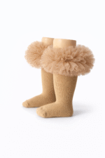 EvaBella Irish Cream Tutu Socks – Tulle Ruffle Frilled Trim Knee-High Socks-Plain Knit- OEKO-TEX® Standard 100 Certified-EB-9505 Irish Cream